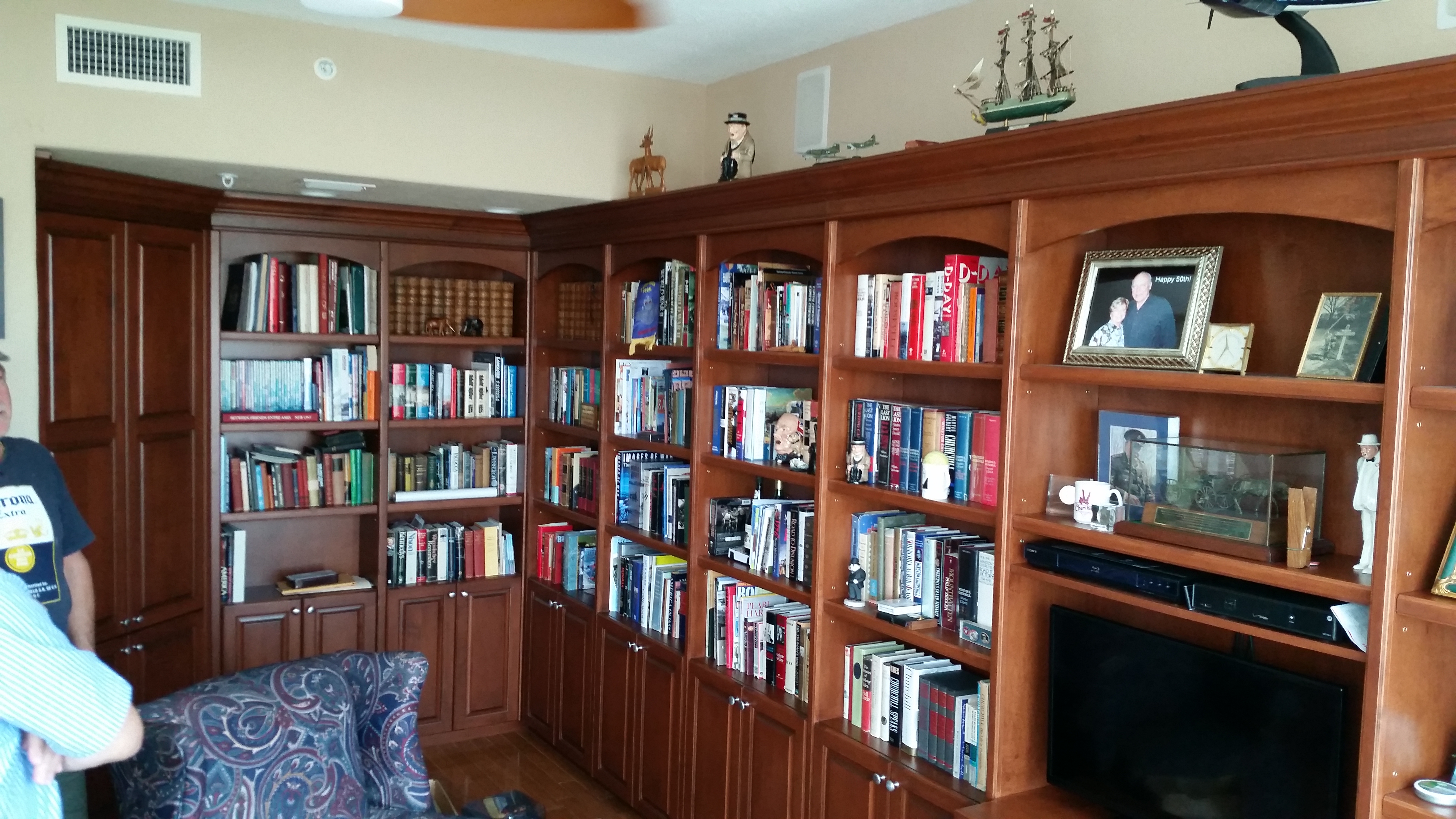 Built-in entertainment center with wood cabinetry